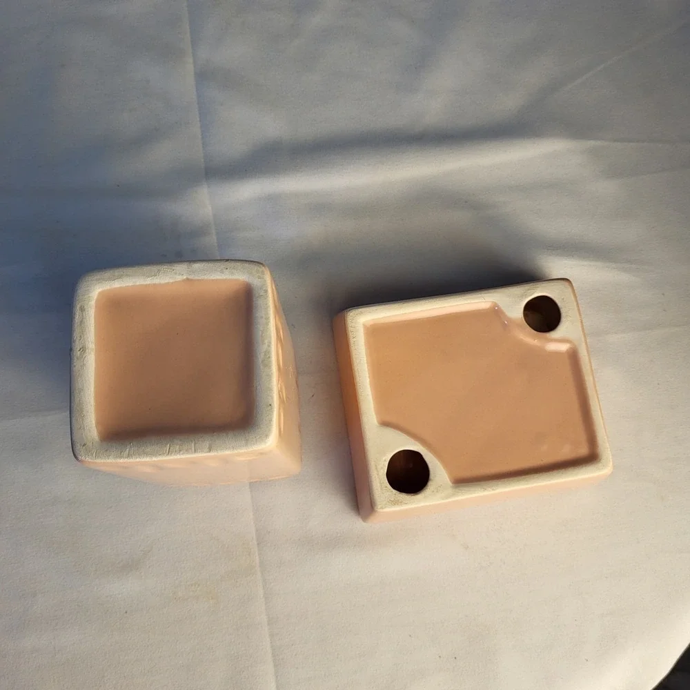 MCM Coral/Pink Ceramic Toothbrush Holder and Soap Dish